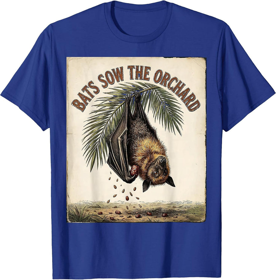 Bats Sow The Orchard Vintage Bat Lover Halloween Nature T-Shirt - Royal Blue