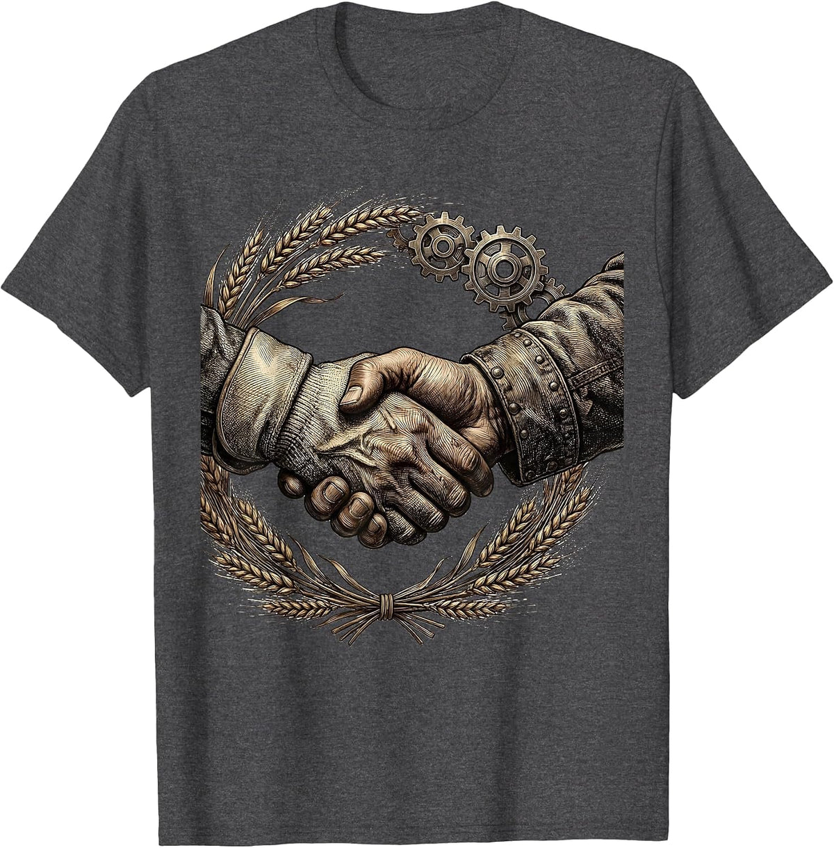 We The People Farmer and Factory Worker Unity T-Shirt - Dark Heather Grey