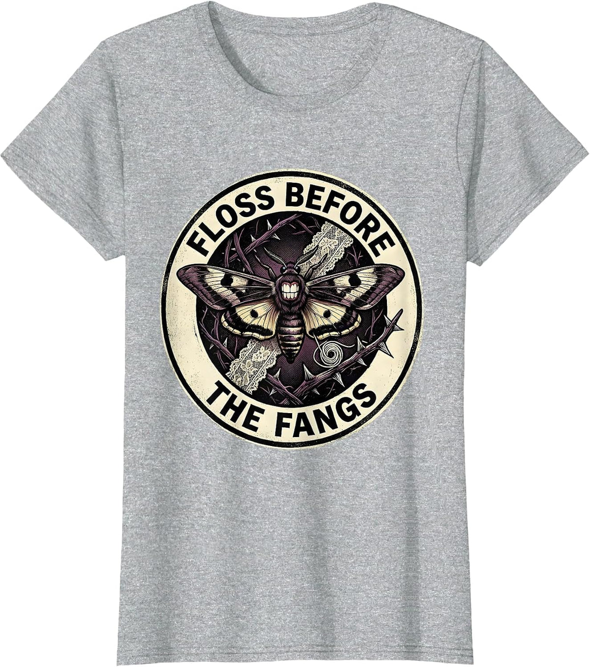 Floss Before The Fangs Dental Halloween Design T-Shirt - Heather Grey