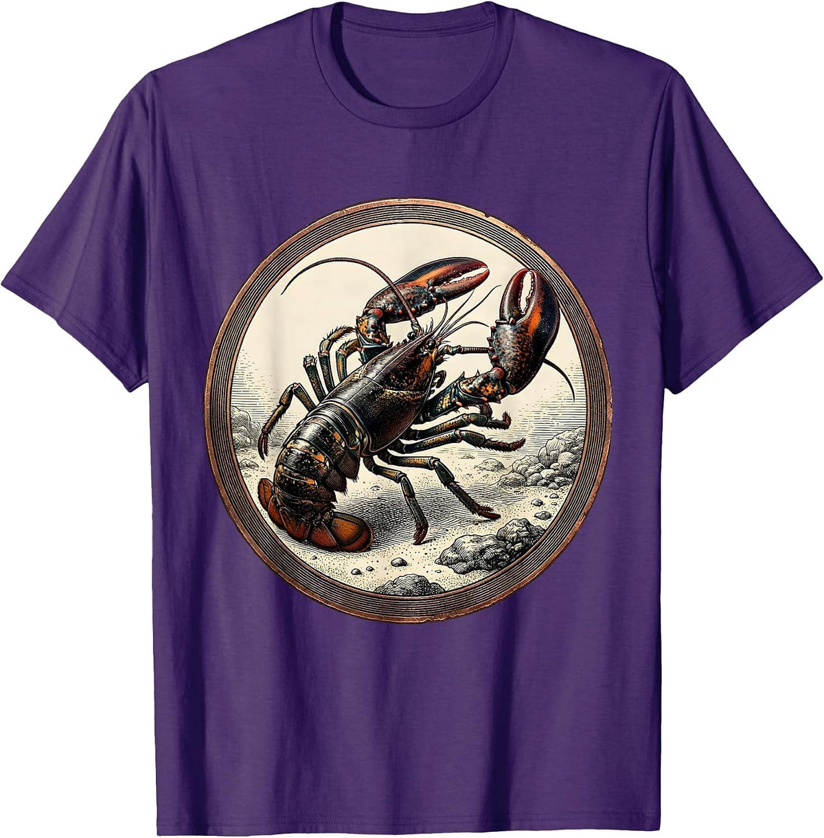 Lobster Silhouette Deep Ocean Floor Graphic T-Shirt - Purple