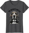 Women's The Basset's Butler Funny Basset Hound Dog Lover Gift T-Shirt - Dark Heather Grey