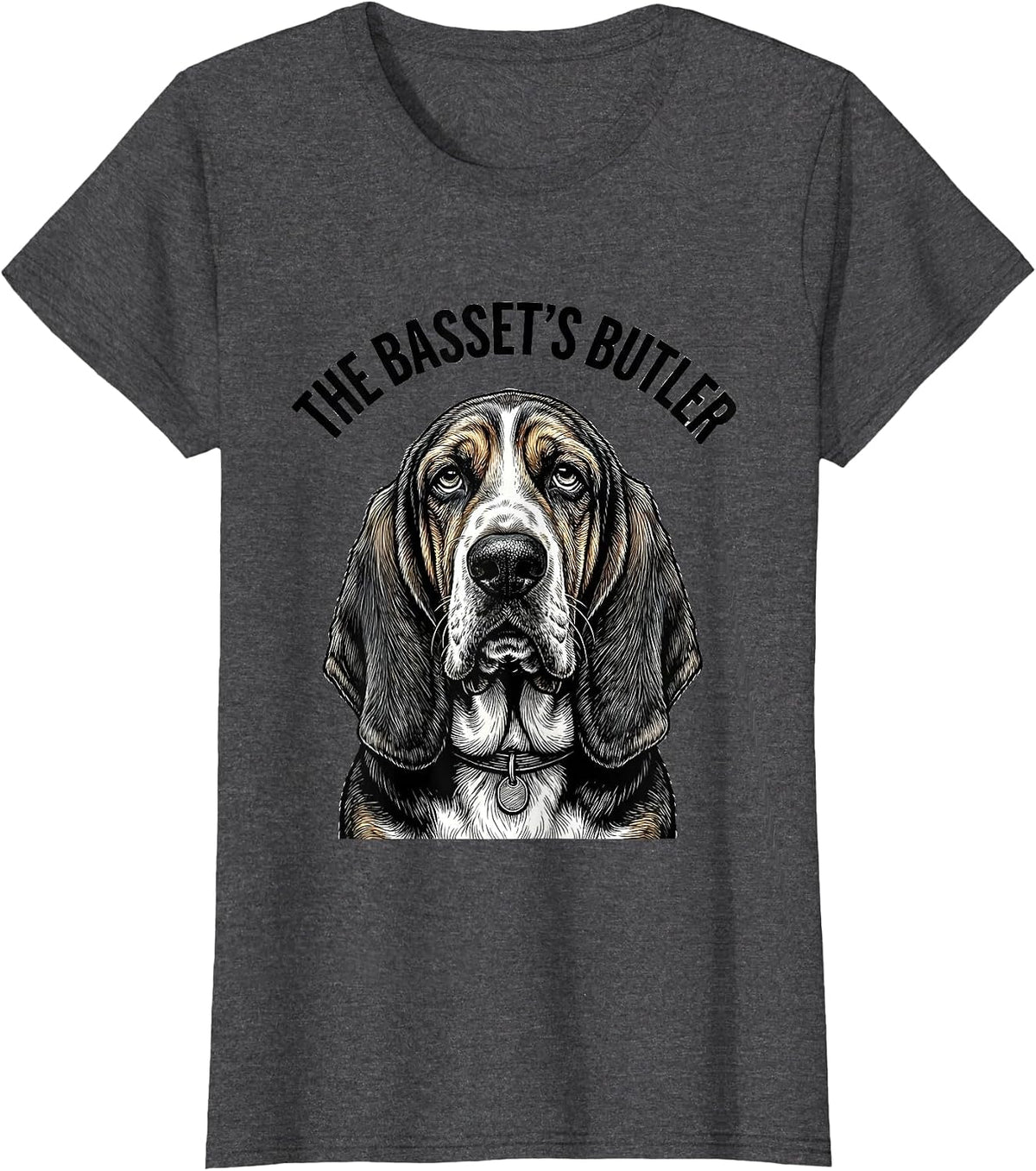 Women's The Basset's Butler Funny Basset Hound Dog Lover Gift T-Shirt - Dark Heather Grey