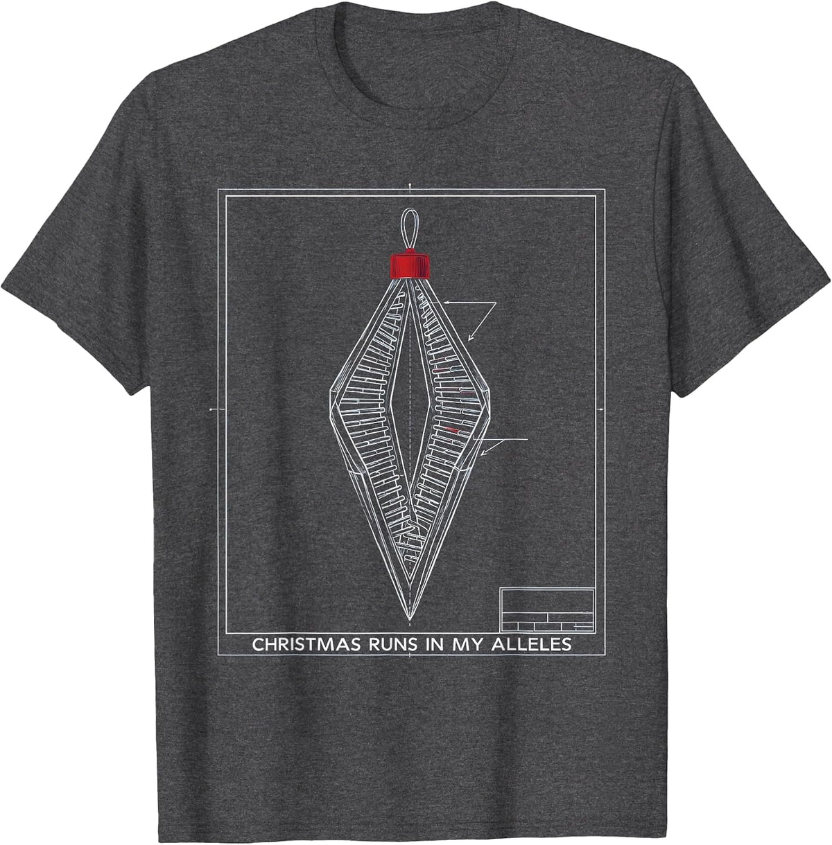 Men's Christmas Runs in My Alleles Technical Blueprint DNA Science T-Shirt - Dark Heather Grey