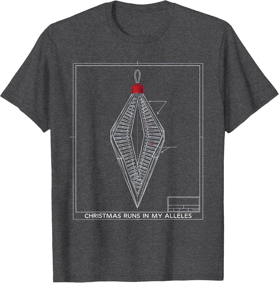 Men's Christmas Runs in My Alleles Technical Blueprint DNA Science T-Shirt - Dark Heather Grey