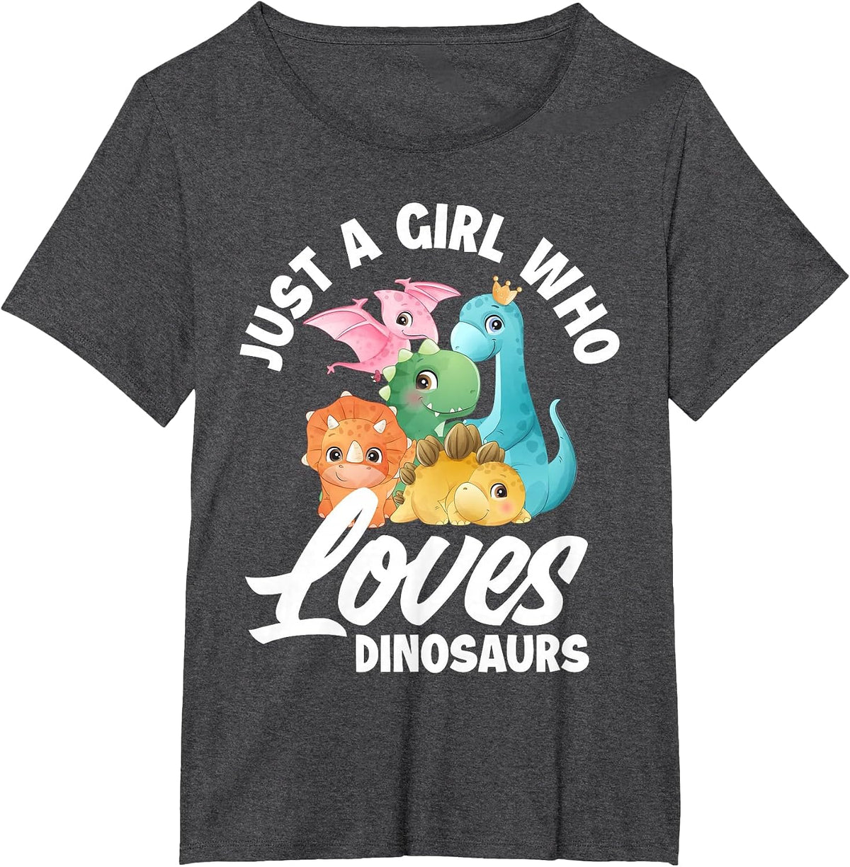 Just A Girl Who Loves Dinosaurs Dino Girls Dinosaur Lover T-Shirt - Dark Heather Grey