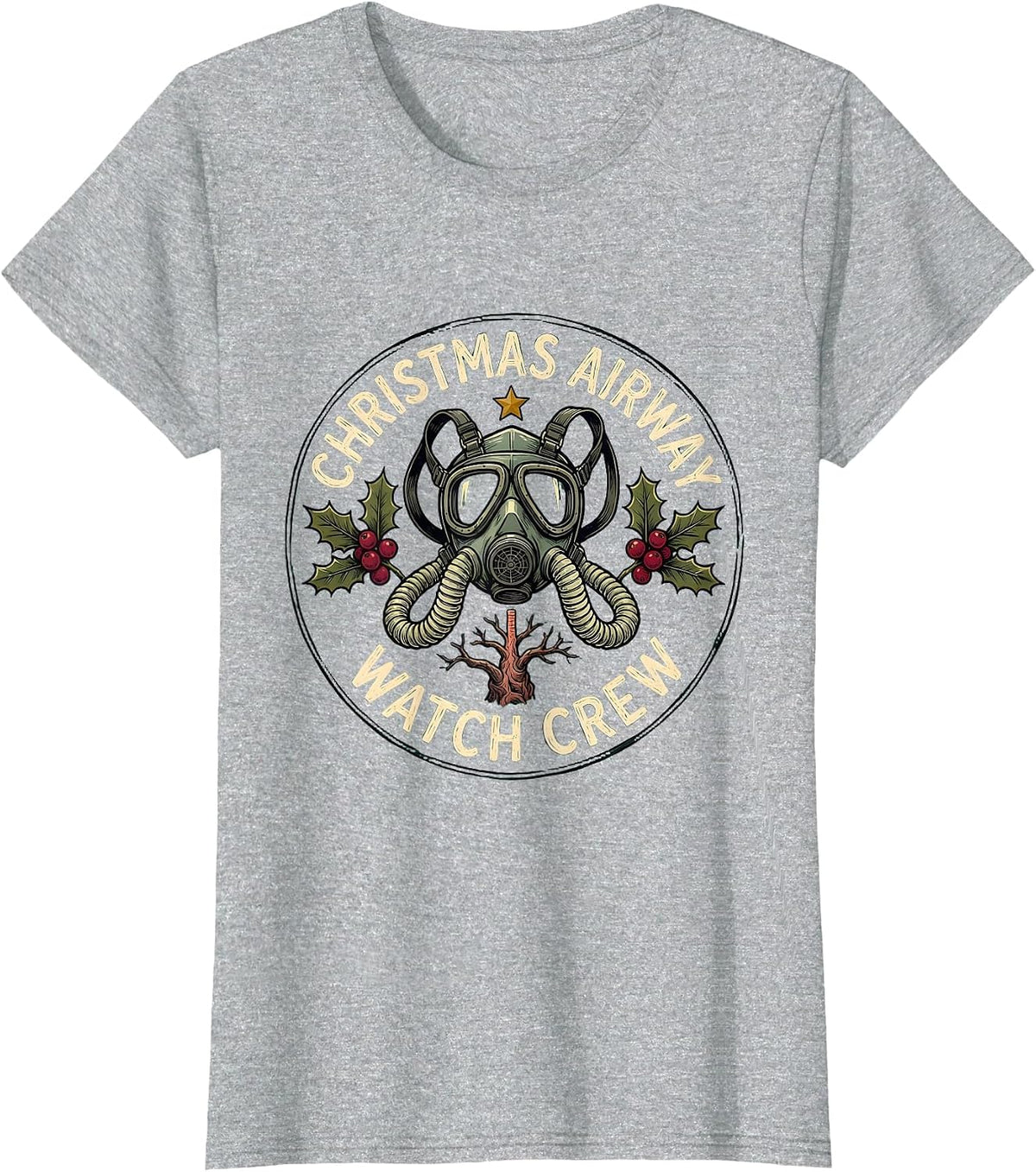 Women's Christmas Airway Watch Crew Funny Respiratory Therapist T-Shirt - Heather Grey