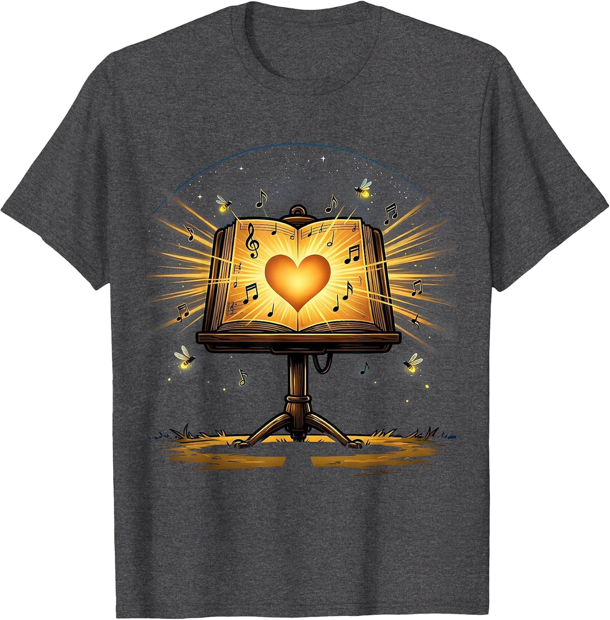 Music Stand Glowing Lantern Night Music Teacher T-Shirt - Dark Heather Grey