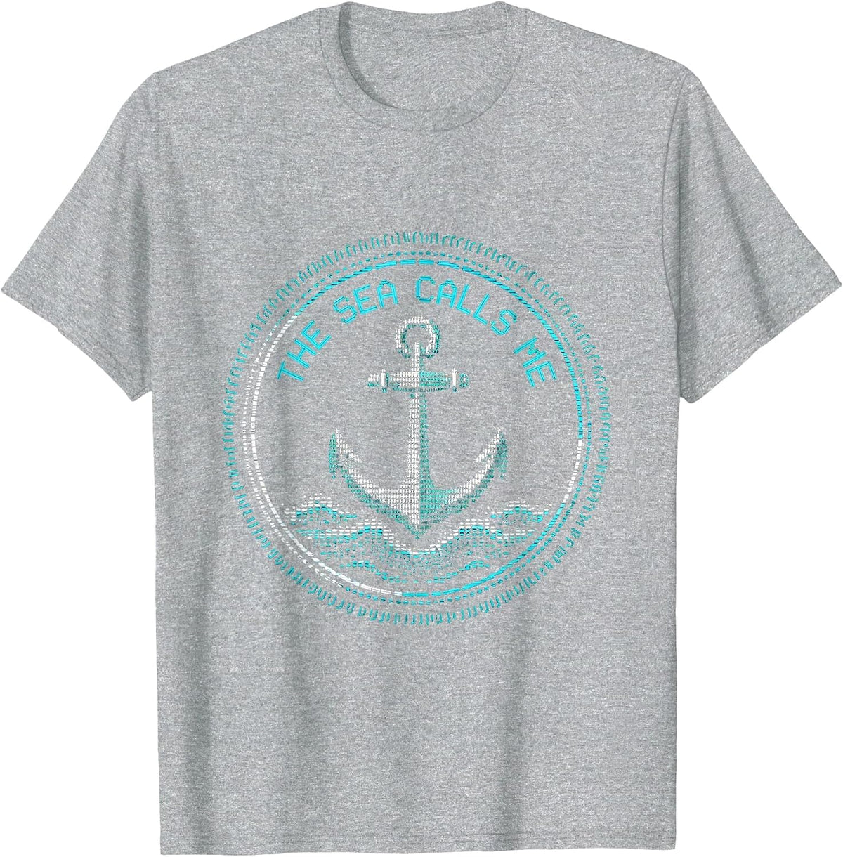 Men's The Sea Calls Me Navy Ocean Lover Design T-Shirt - Heather Grey