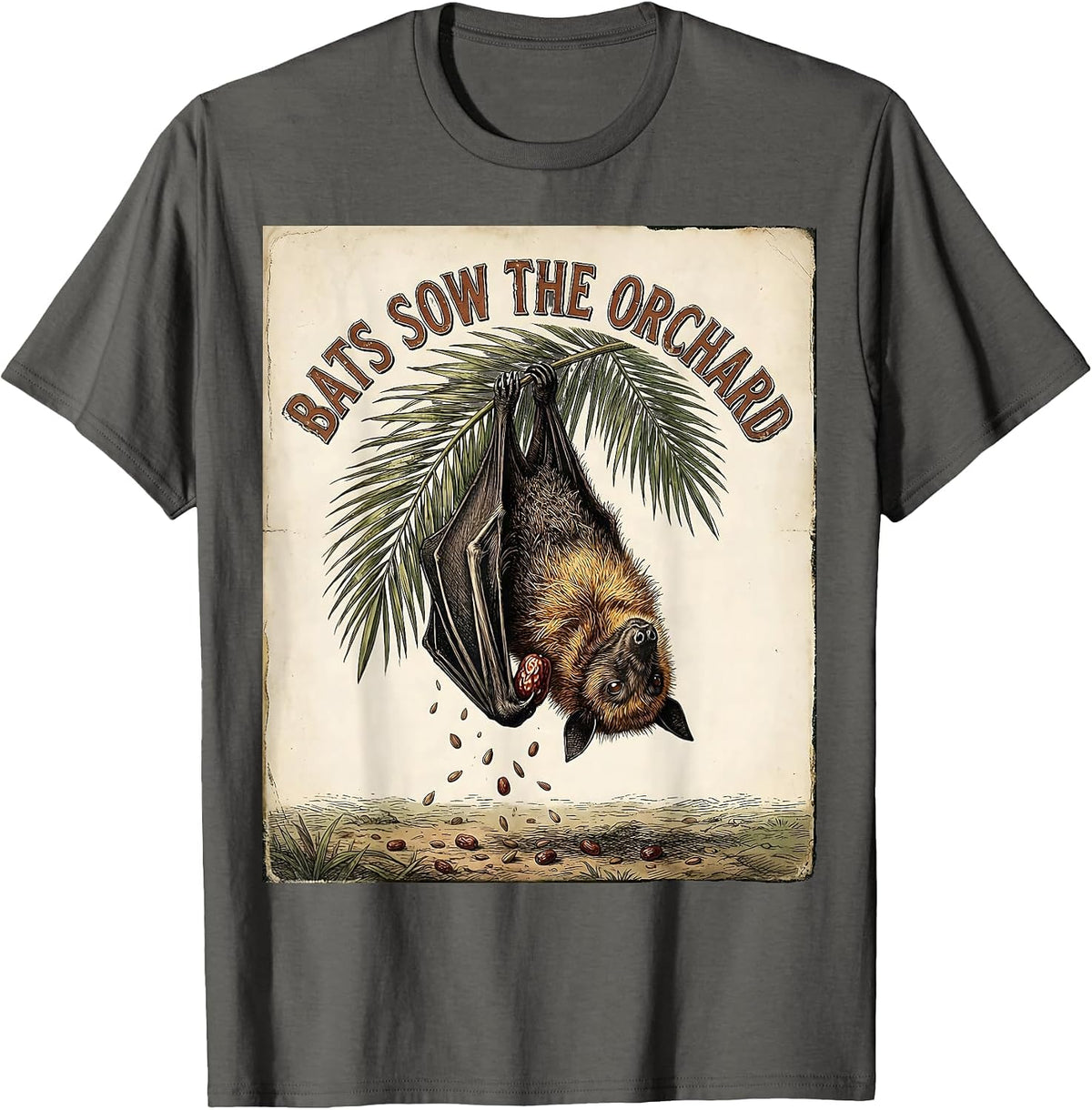 Bats Sow The Orchard Vintage Bat Lover Halloween Nature T-Shirt - Asphalt Grey