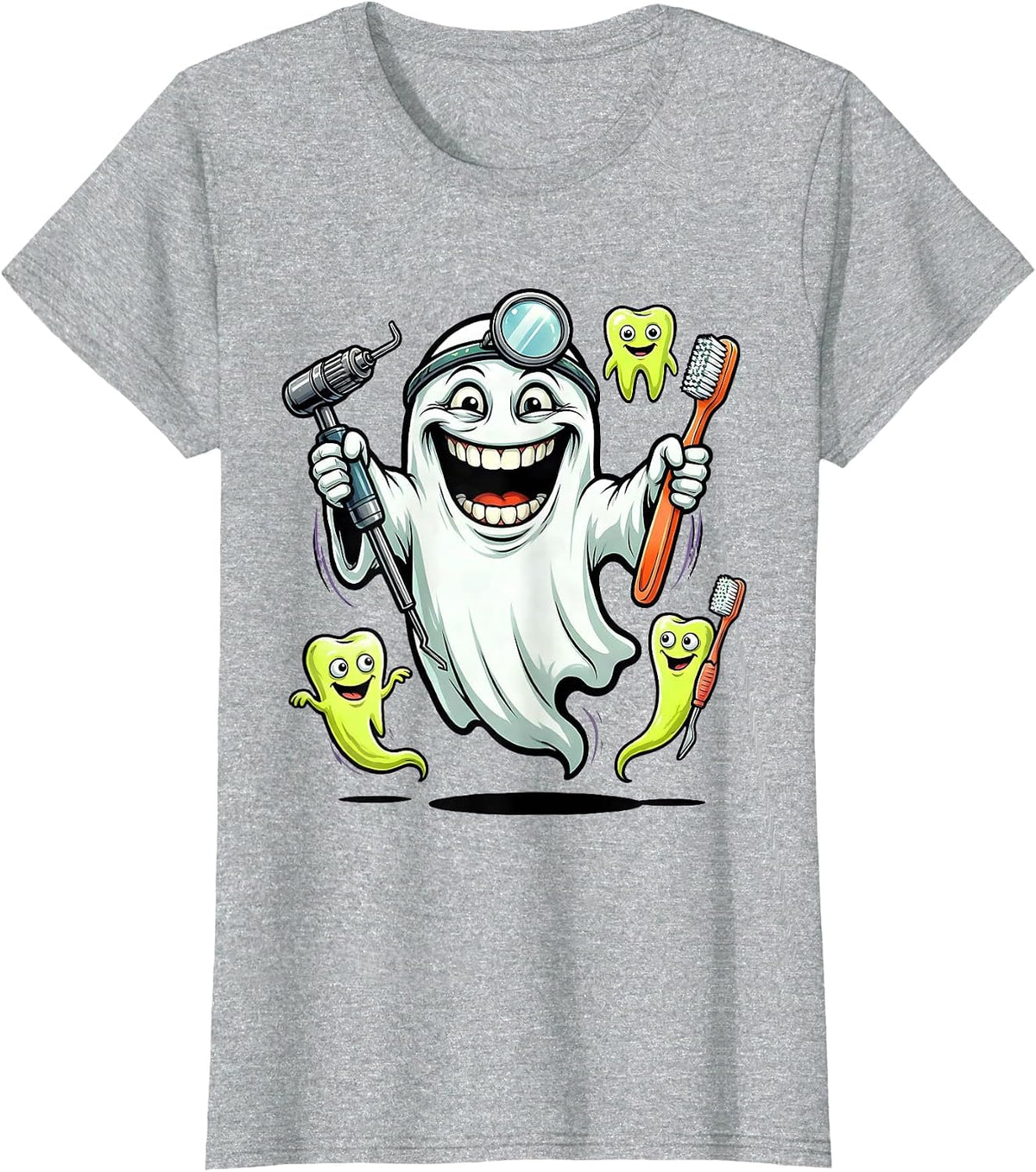 Haunted Dental Office Halloween Ghost Design T-Shirt - Heather Grey