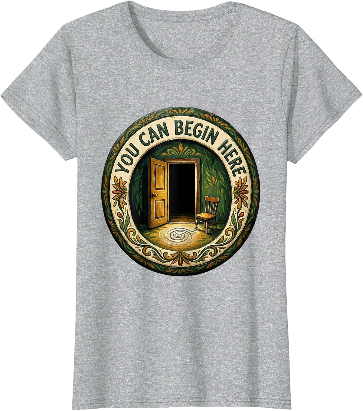 You Can Begin Here Folk Art Mental Health Counselor T-Shirt - Heather Grey