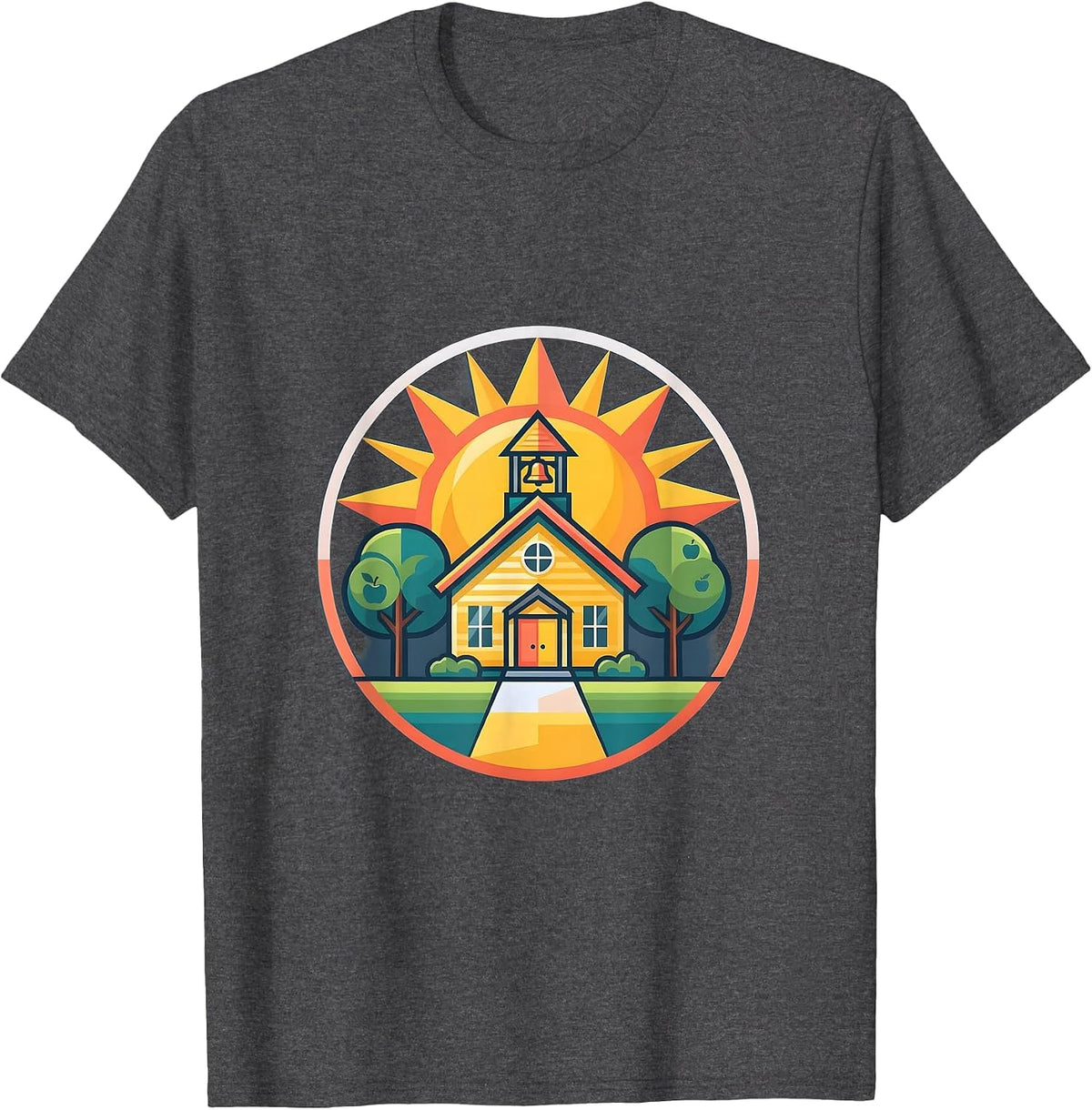 Vintage Schoolhouse Sunshine First Grade Teacher T-Shirt - Dark Heather Grey
