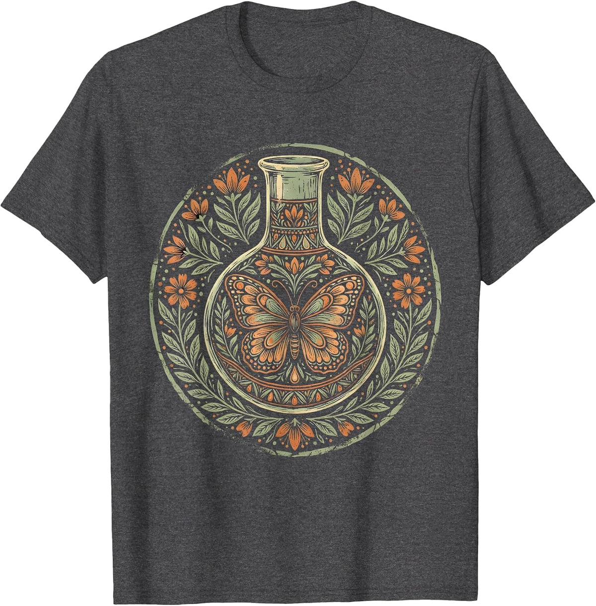 Men's Science Beaker Butterfly Illustration Teacher Gift T-Shirt - Dark Heather Grey