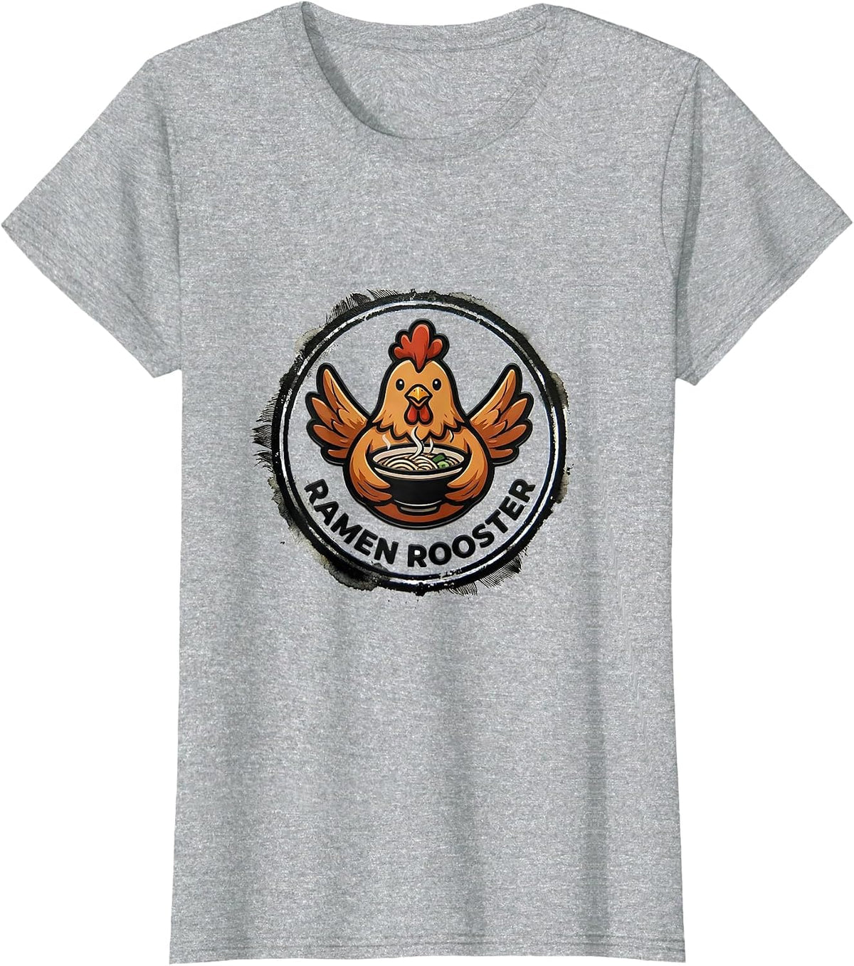 Women's Ramen Rooster Kawaii Chicken Anime Gamer Humor T-Shirt - Heather Grey