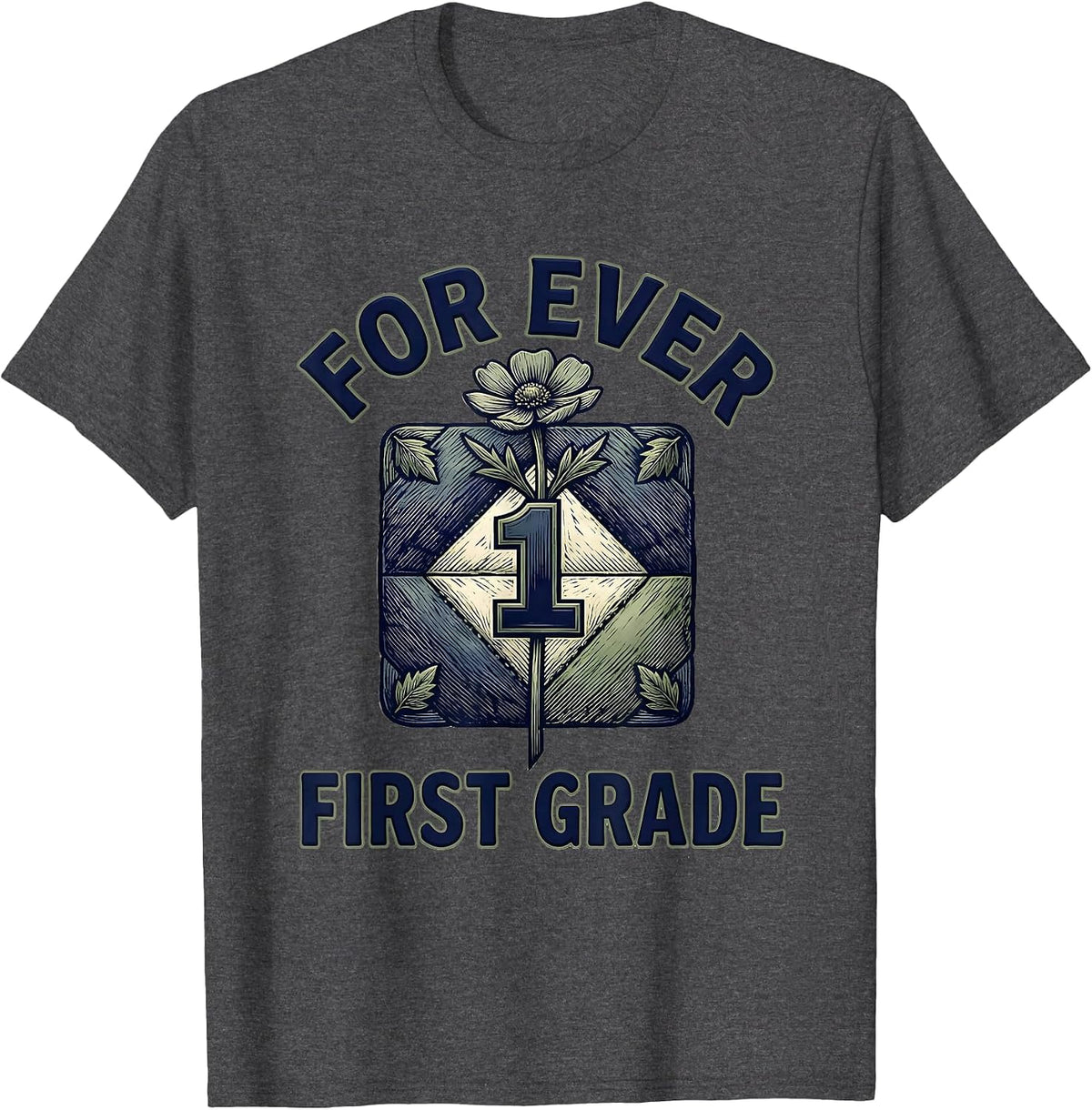 For Ever First Grade Retro Teacher Wildflower Back To School T-Shirt - Dark Heather Grey