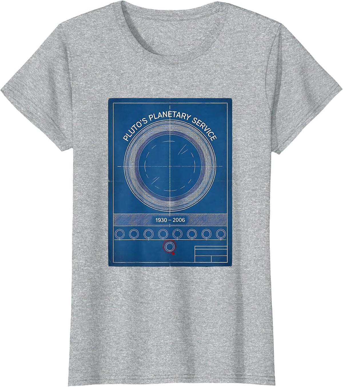 Pluto's Planetary Service, 1930–2006 Retro Pluto Planet T-Shirt - Heather Grey