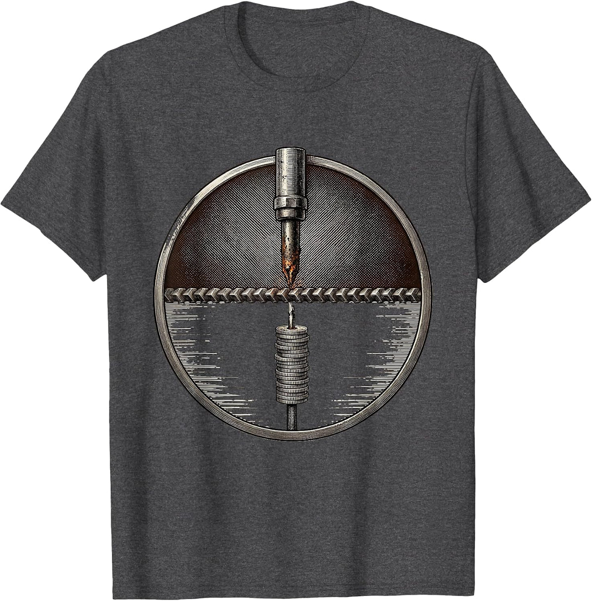 Men's Sealed Welding Badge Crosshatch Etching Blue Collar Worker T-Shirt - Dark Heather Grey