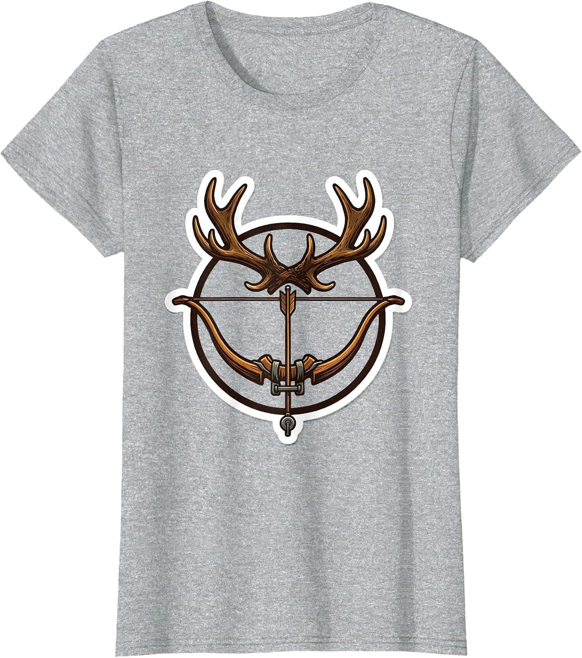 Compound Bow on Rustic Antler Mount Graphic T-Shirt - Heather Grey