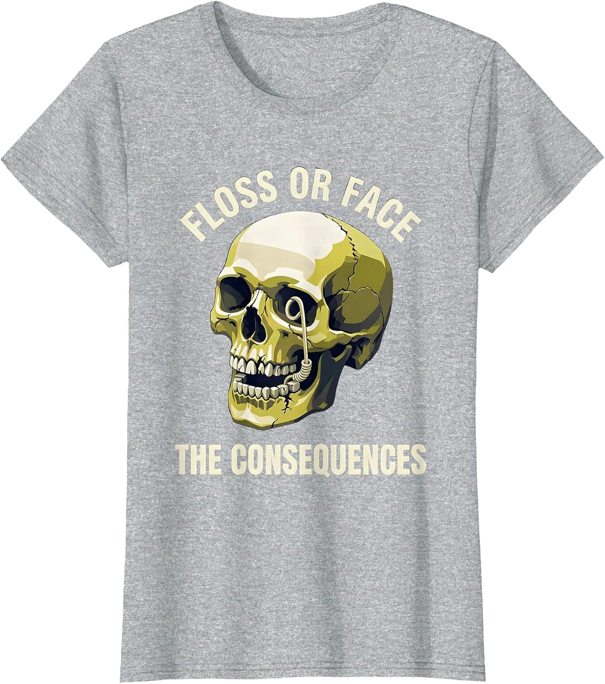 Halloween Dental Floss or Face the Consequences T-Shirt - Heather Grey