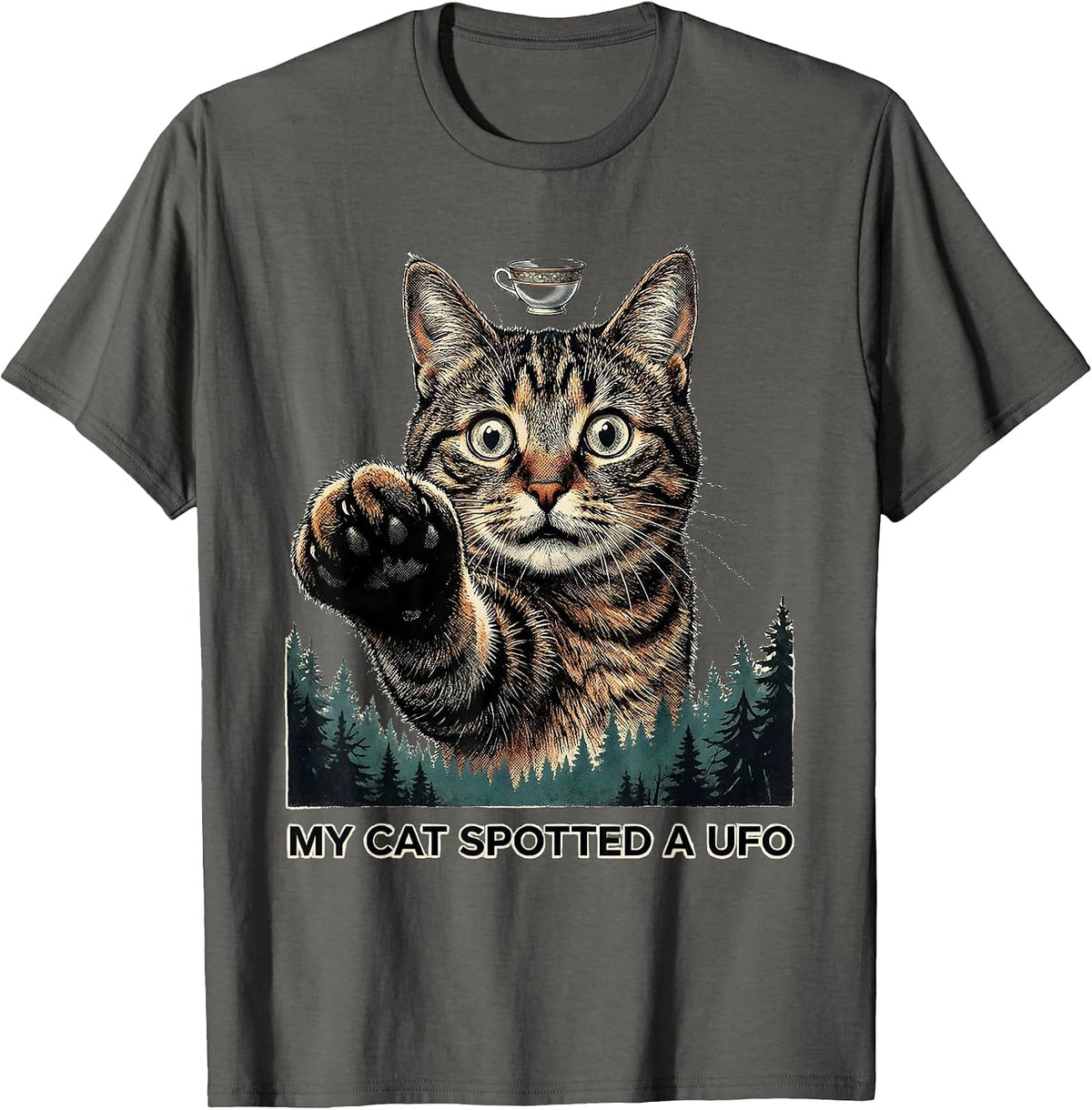 My Cat Spotted A UFO Funny Cat Meme Alien UFO Gifts T-Shirt - Asphalt Grey