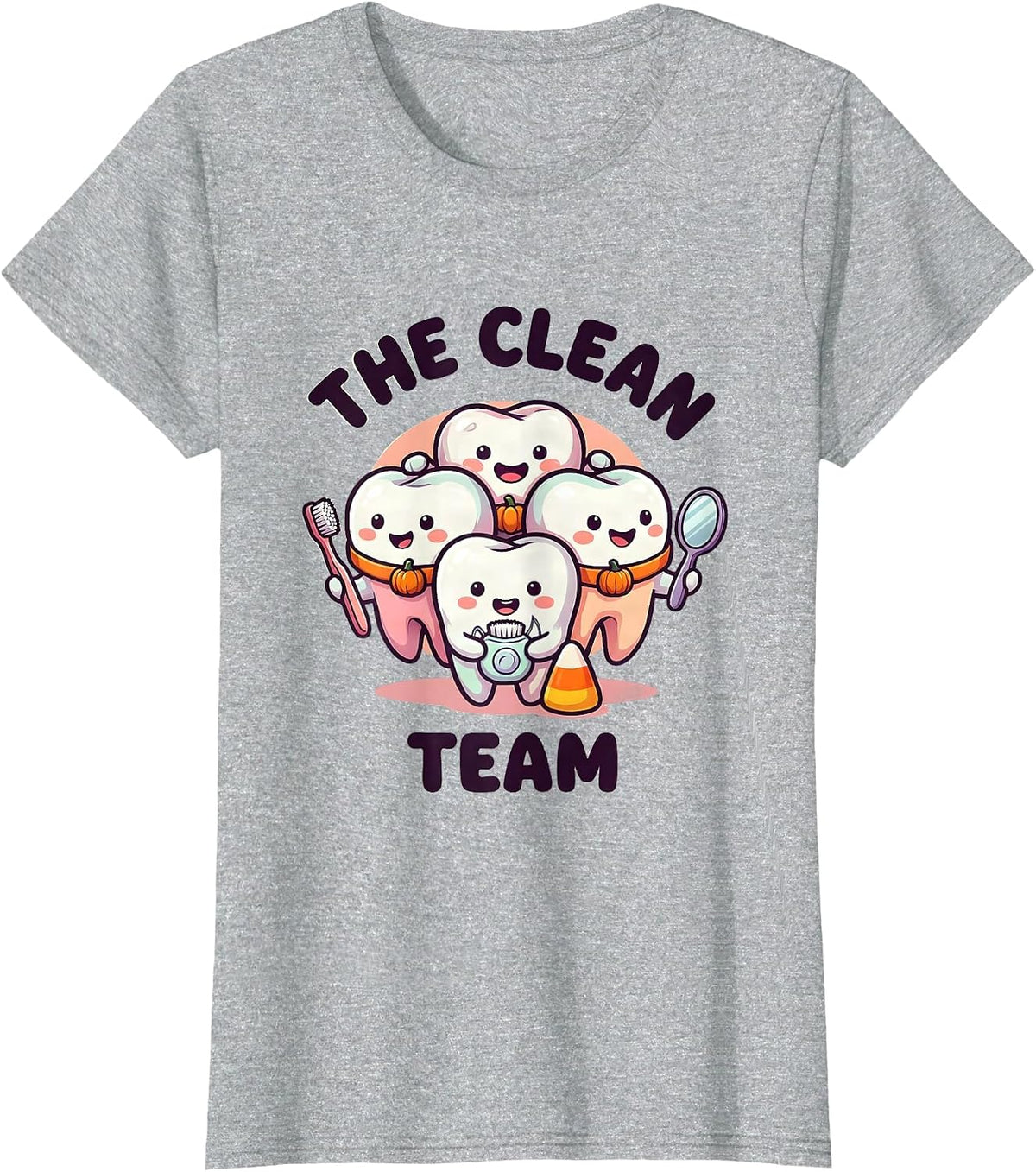 Women's The Clean Team Cute Kawaii Dental Staff Halloween Costume T-Shirt - Heather Grey