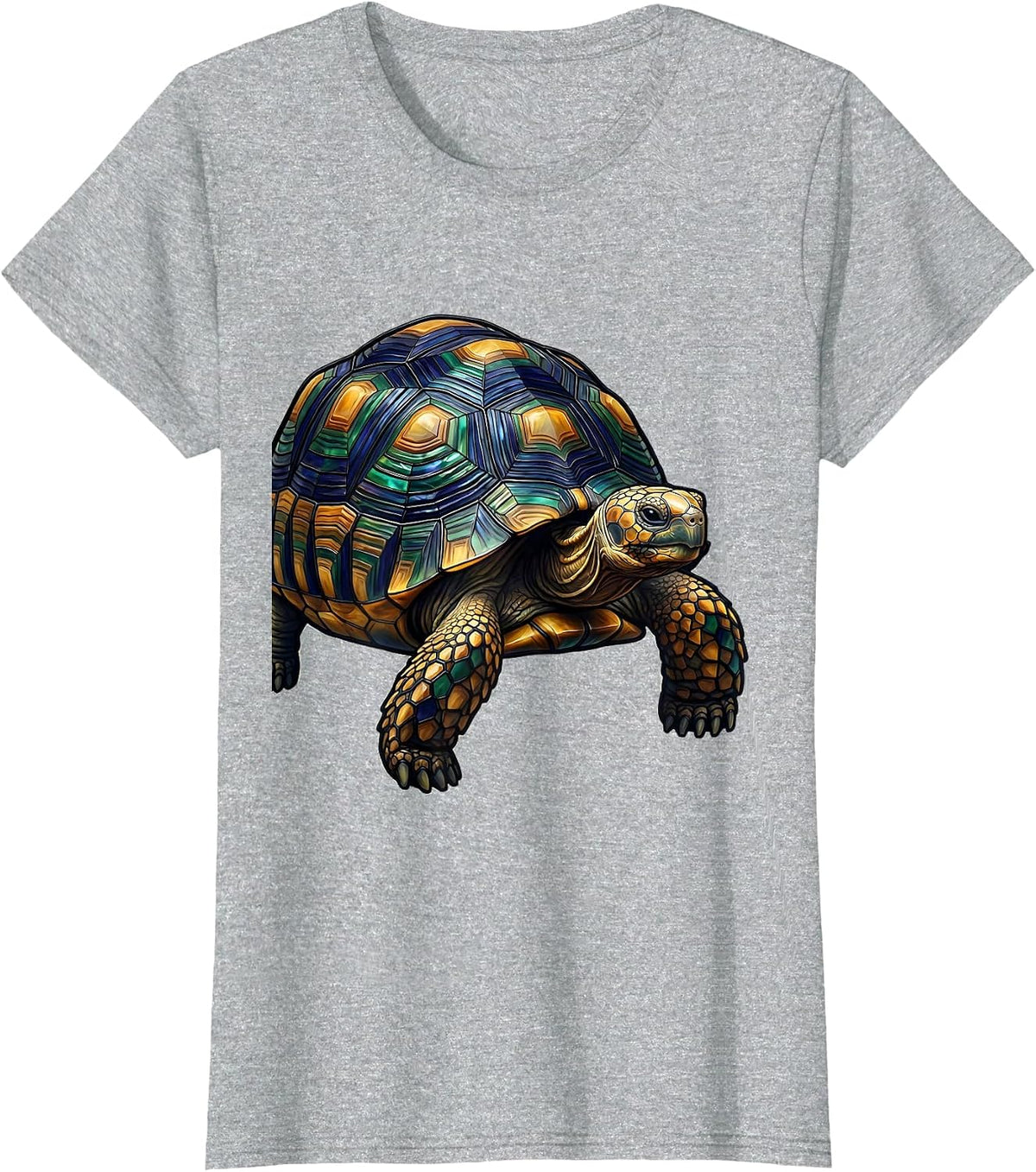 Red-Footed Tortoise Stained Glass Mosaic Reptile Lover T-Shirt - Heather Grey