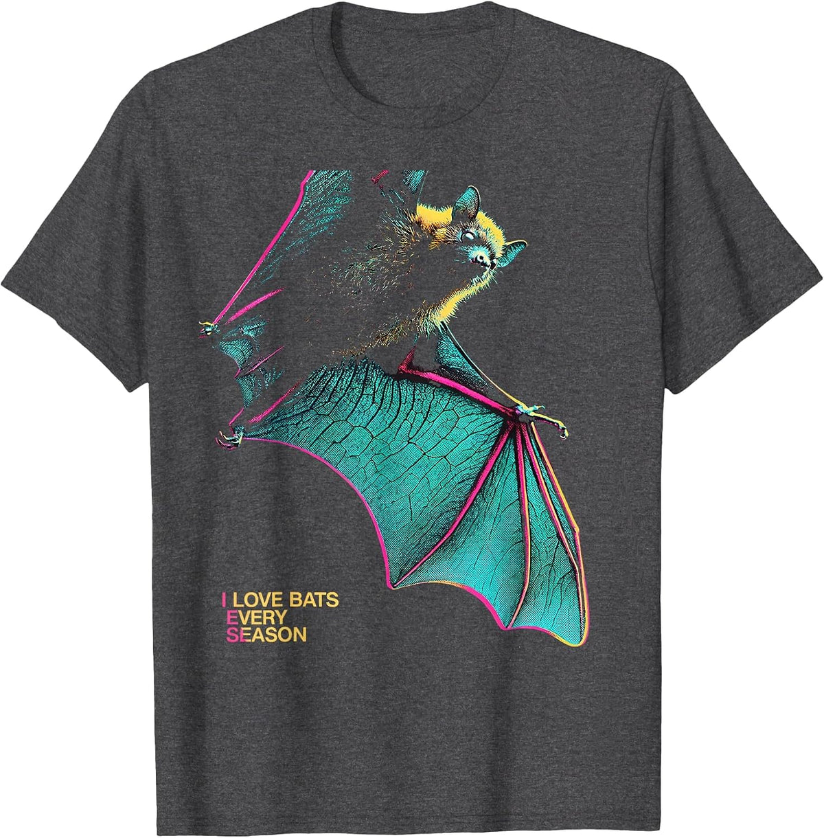 Men's I Love Bats Every Season Vintage Bat Lover Halloween Humor T-Shirt - Dark Heather Grey