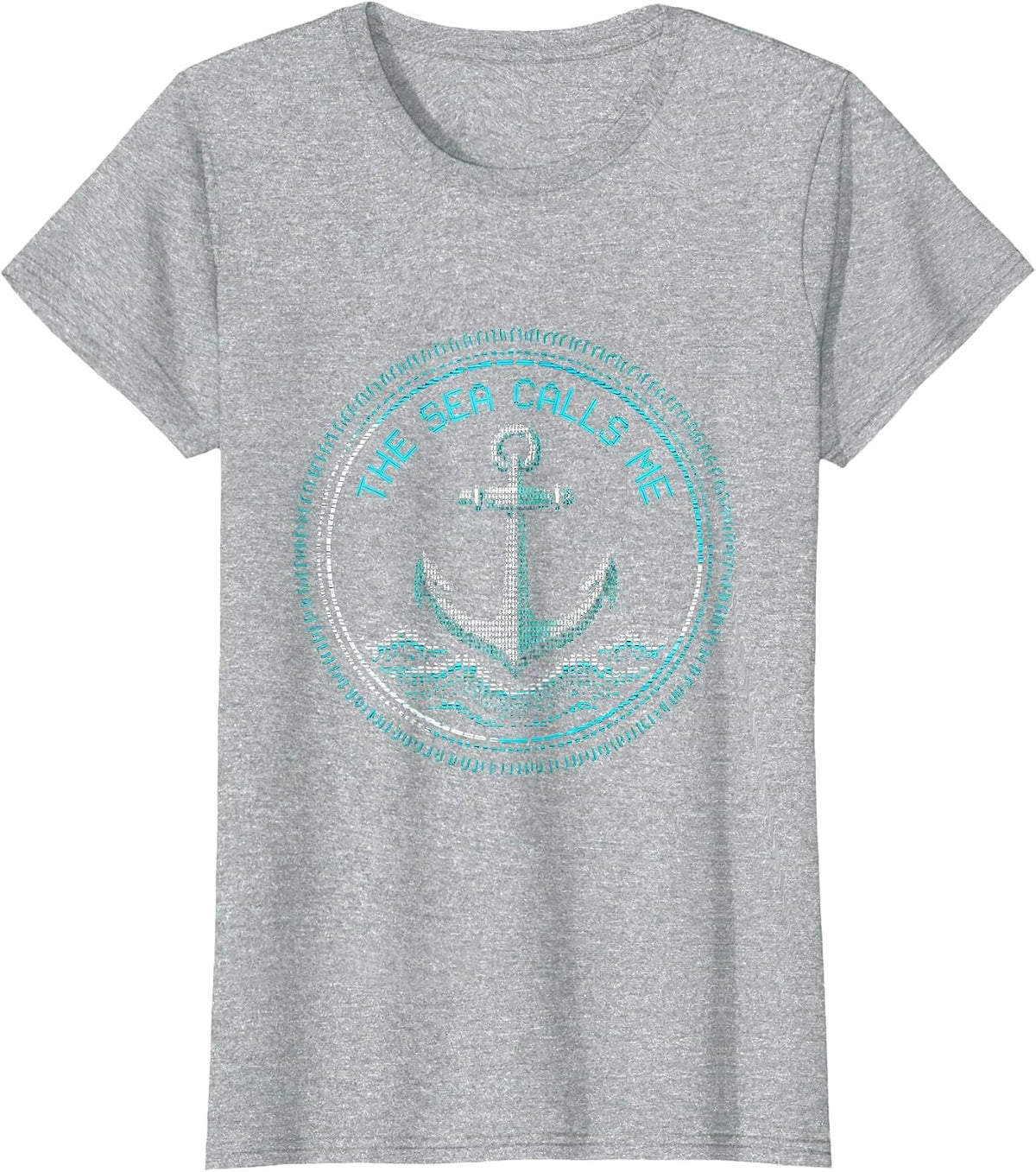 Women's The Sea Calls Me Navy Ocean Lover Design T-Shirt - Heather Grey