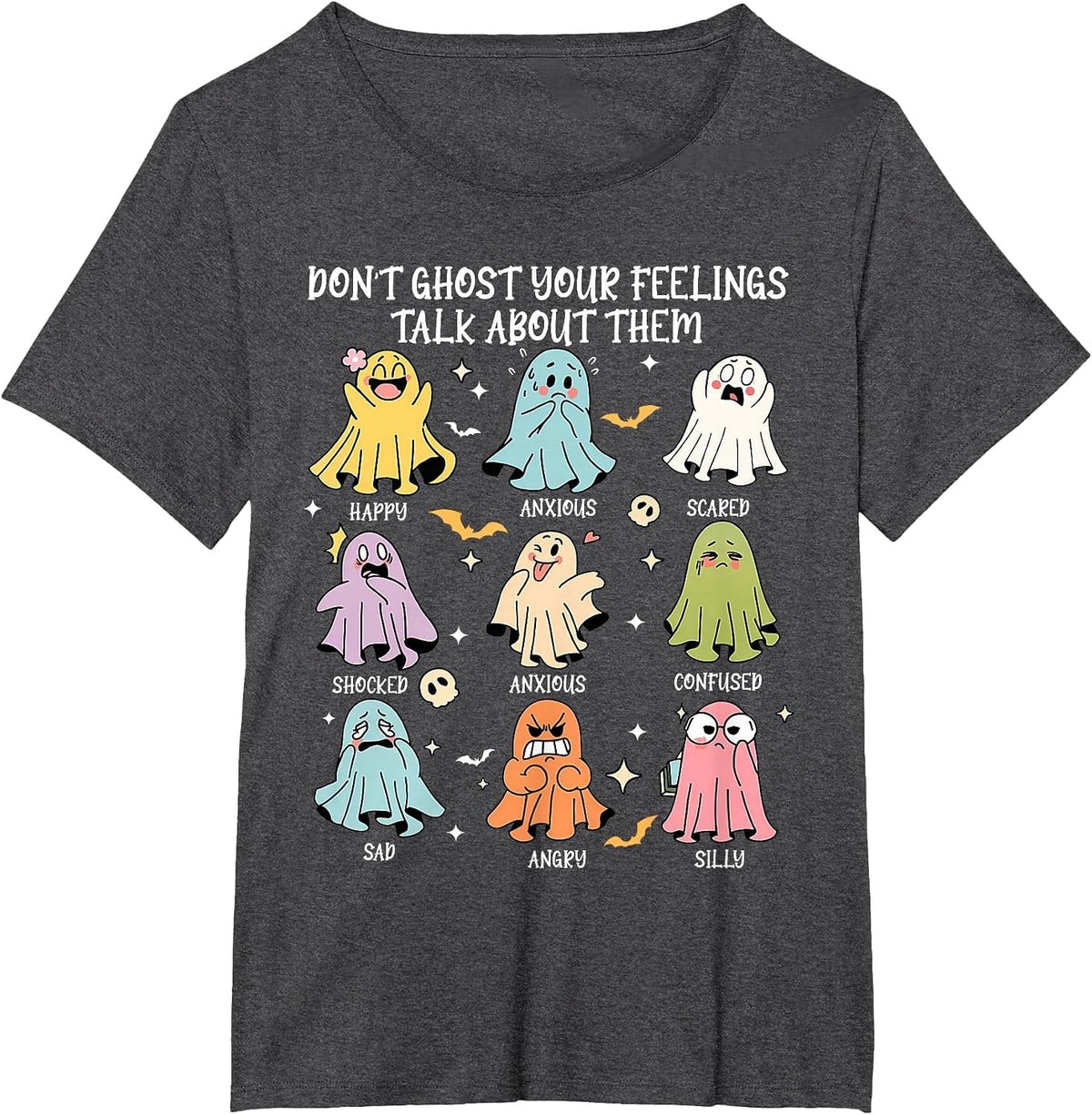 Don't Ghost Your Feelings Mental Health Awareness Halloween Tee T-Shirt for Men Women - Dark Heather Grey