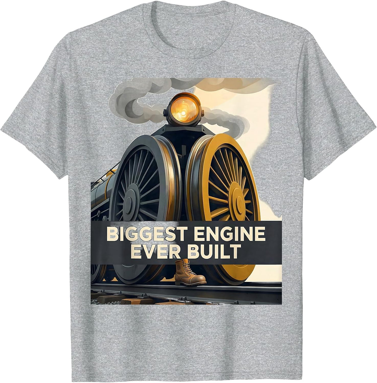 Men's Biggest Engine Ever Built Vintage Steam Locomotive Train T-Shirt - Heather Grey