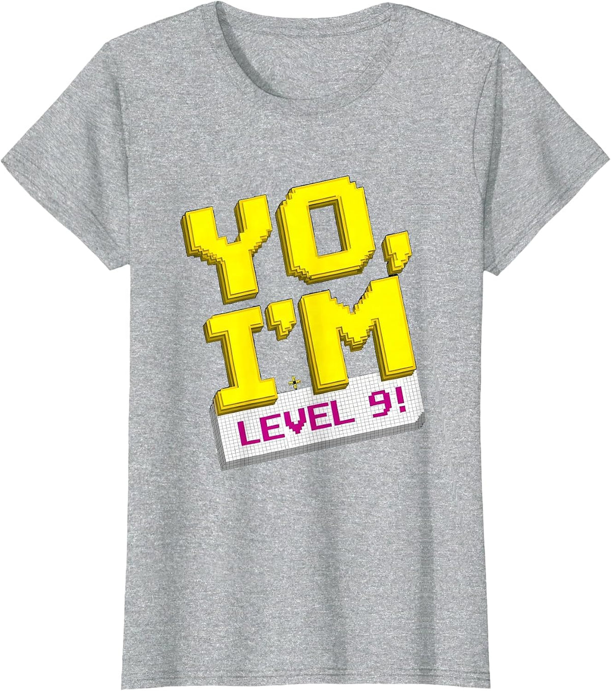 Women's Yo, I'm Level 9! Pixel Art Gamer Birthday Party 9 Year Old T-Shirt - Heather Grey