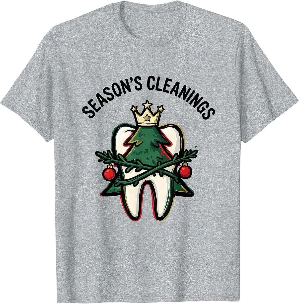 Men's Season's Cleanings Funny Dental Christmas Dentist Dental T-Shirt - Heather Grey