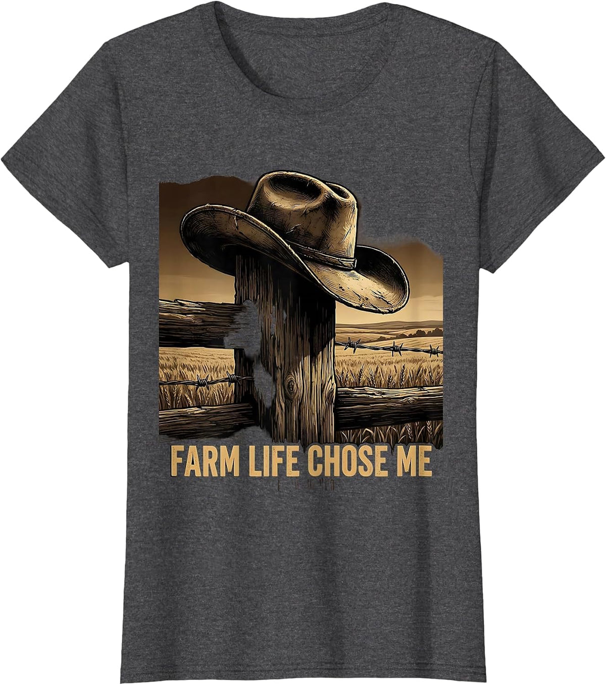 Women's Farm Life Chose Me Country Living Design T-Shirt - Dark Heather Grey