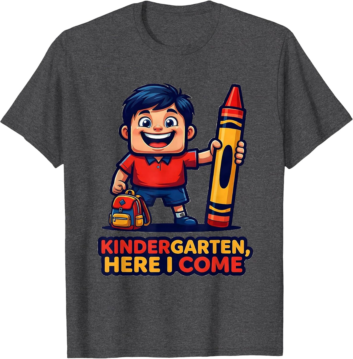 Kindergarten, Here I Come Playful Kindergarten Teacher Back T-Shirt - Dark Heather Grey