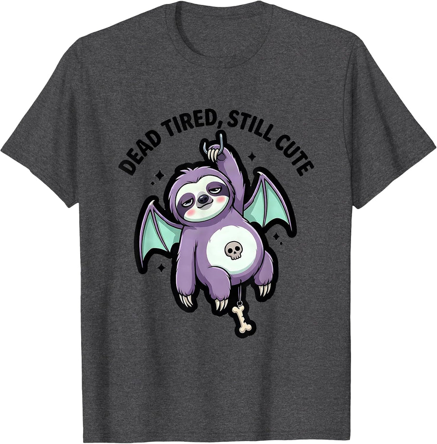 Men's Dead Tired Still Cute Pastel Goth Kawaii Chibi Bat Sloth T-Shirt - Dark Heather Grey