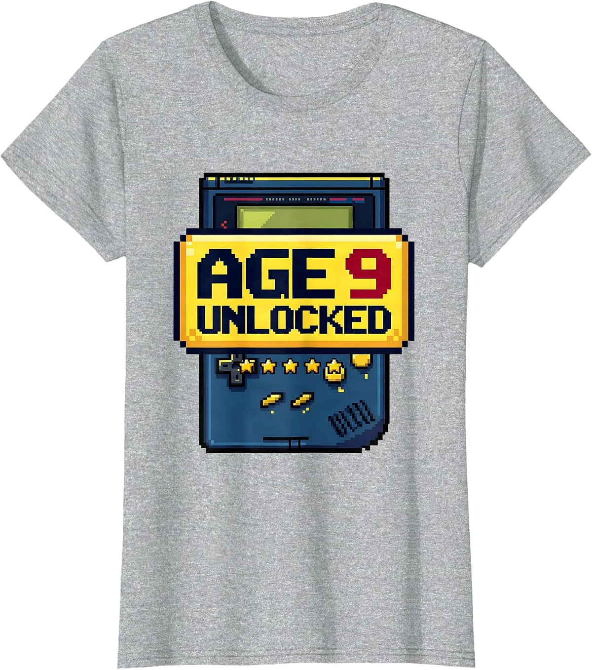 Women's Age 9 Unlocked Pixel Art Birthday Boy Video Gamer Party T-Shirt - Heather Grey
