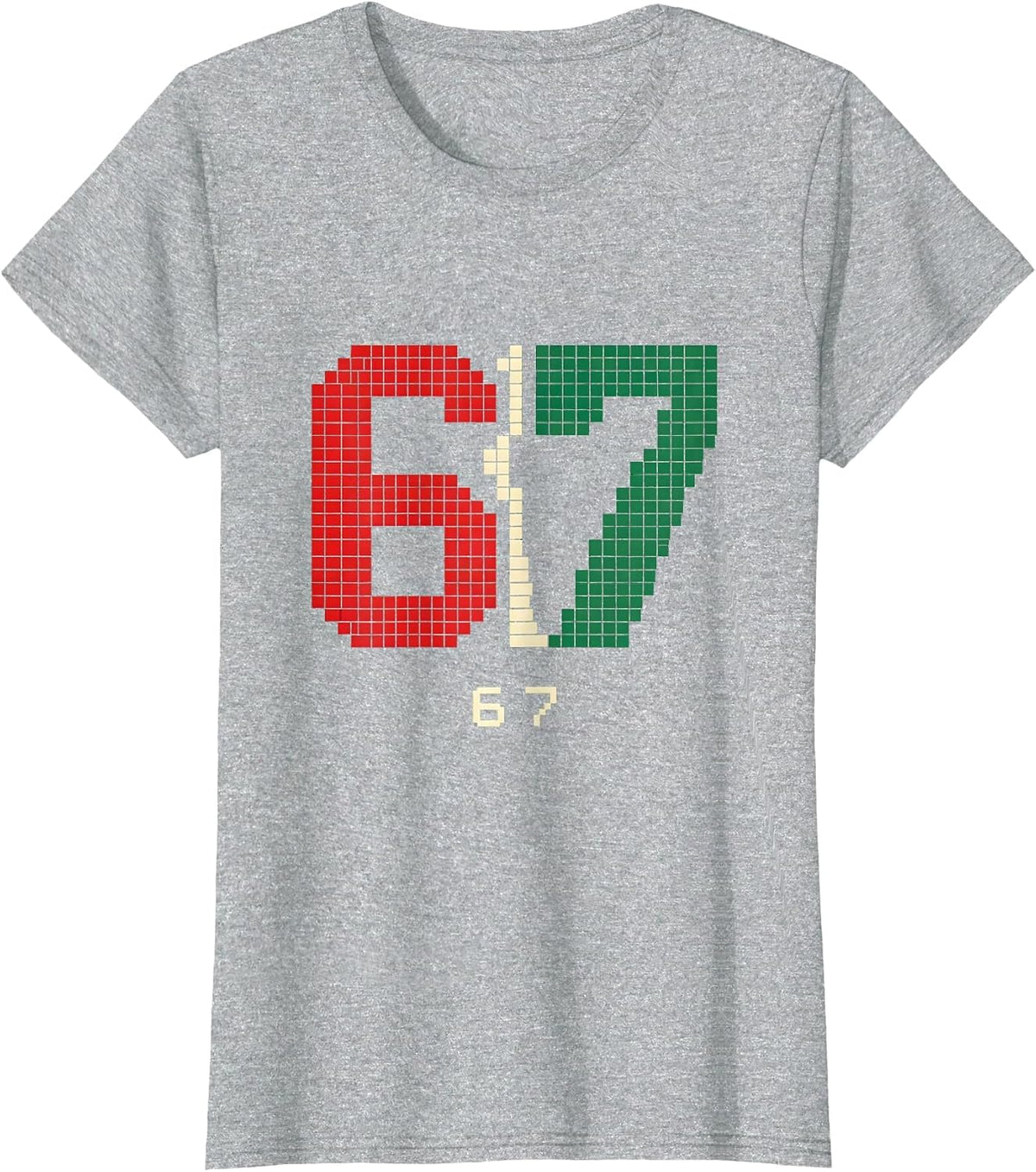 Women's 6 7 Pixel Art Funny 67 Meme Christmas Gen Alpha Slang T-Shirt - Heather Grey