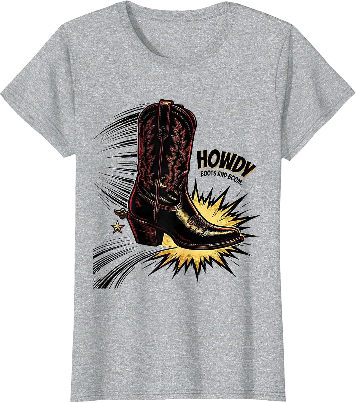 Women's Howdy Boots and Boom Comic Book Cowgirl Western Pride T-Shirt - Heather Grey