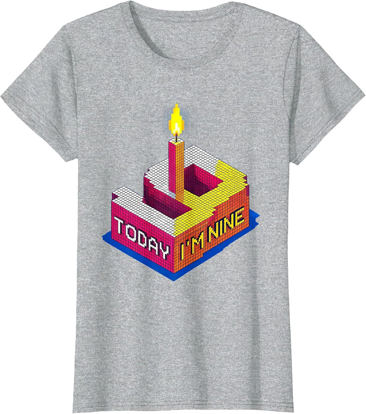 Today I'm Nine Cute Pixel Art Birthday Kid Matching Party T-Shirt - Heather Grey