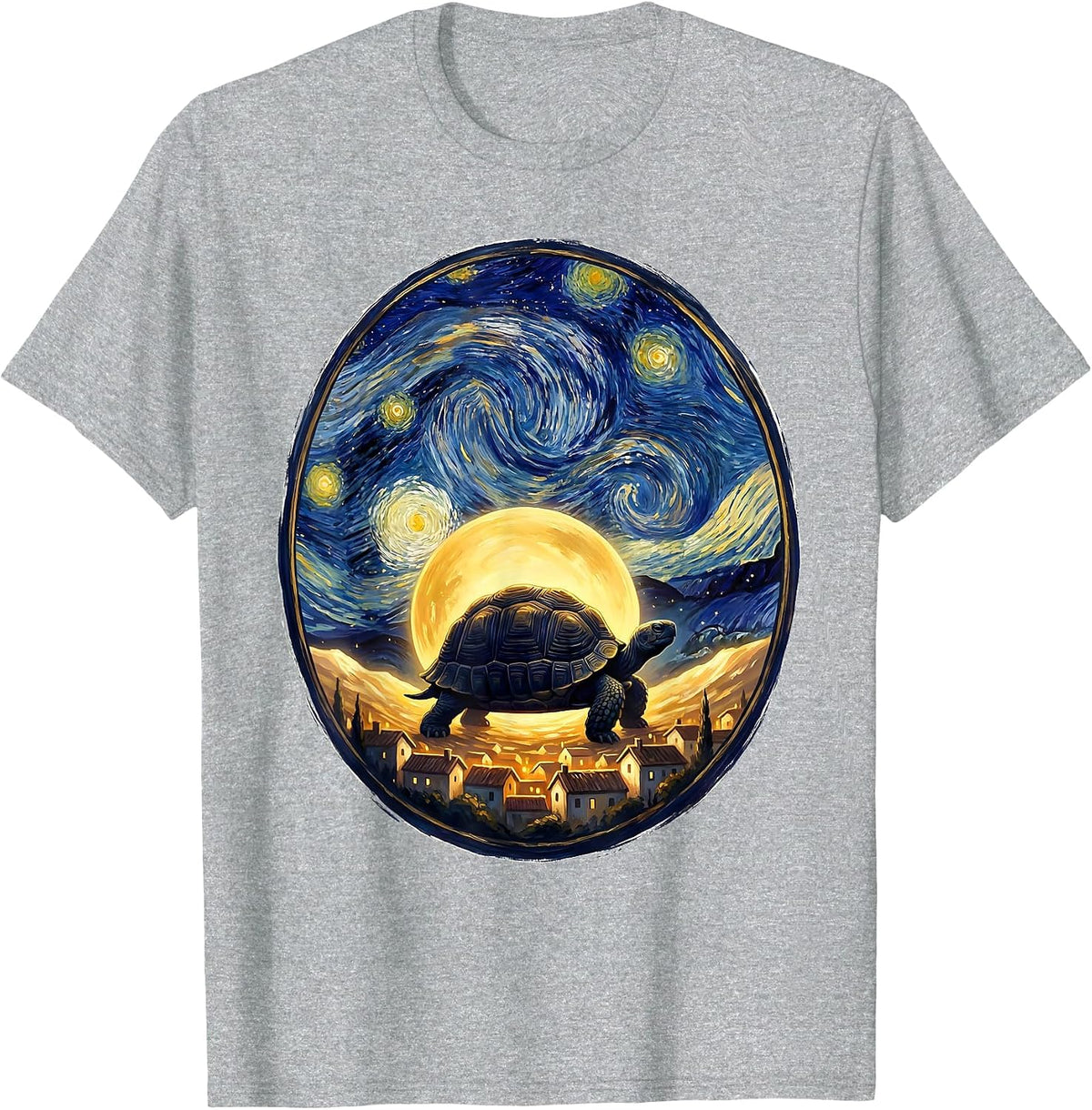 Men's Domed Tortoise Starry Night Art Parody Animal Lover Gift T-Shirt - Heather Grey