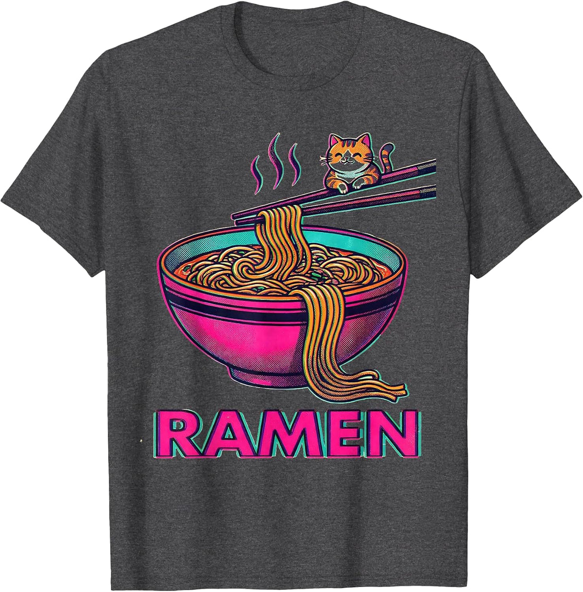Men's RAMEN Kawaii Anime Cat Ramen Lover Funny Japanese Humor T-Shirt - Dark Heather Grey