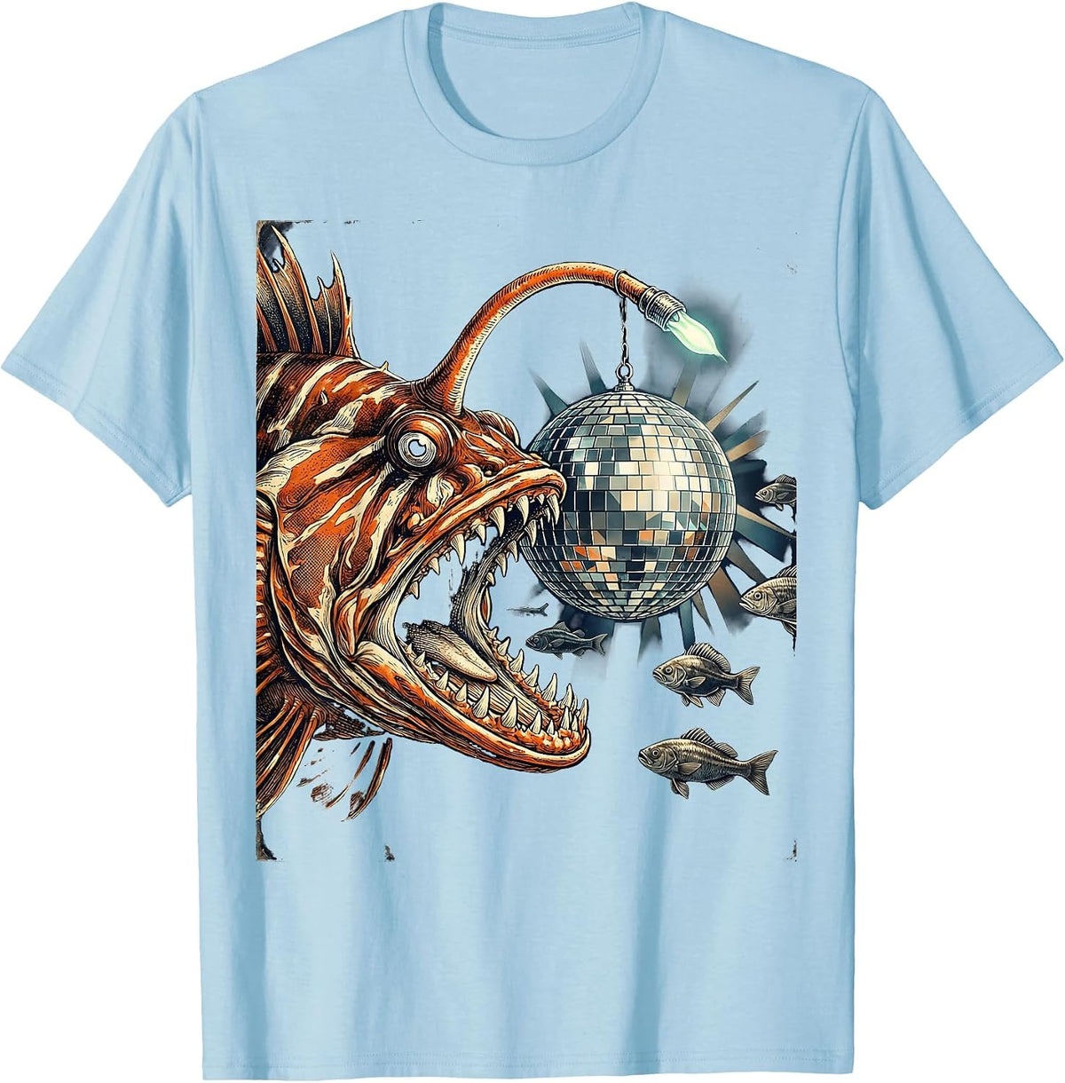 Men's Deep Sea Disco Ball Anglerfish Illustration T-Shirt - Baby Blue