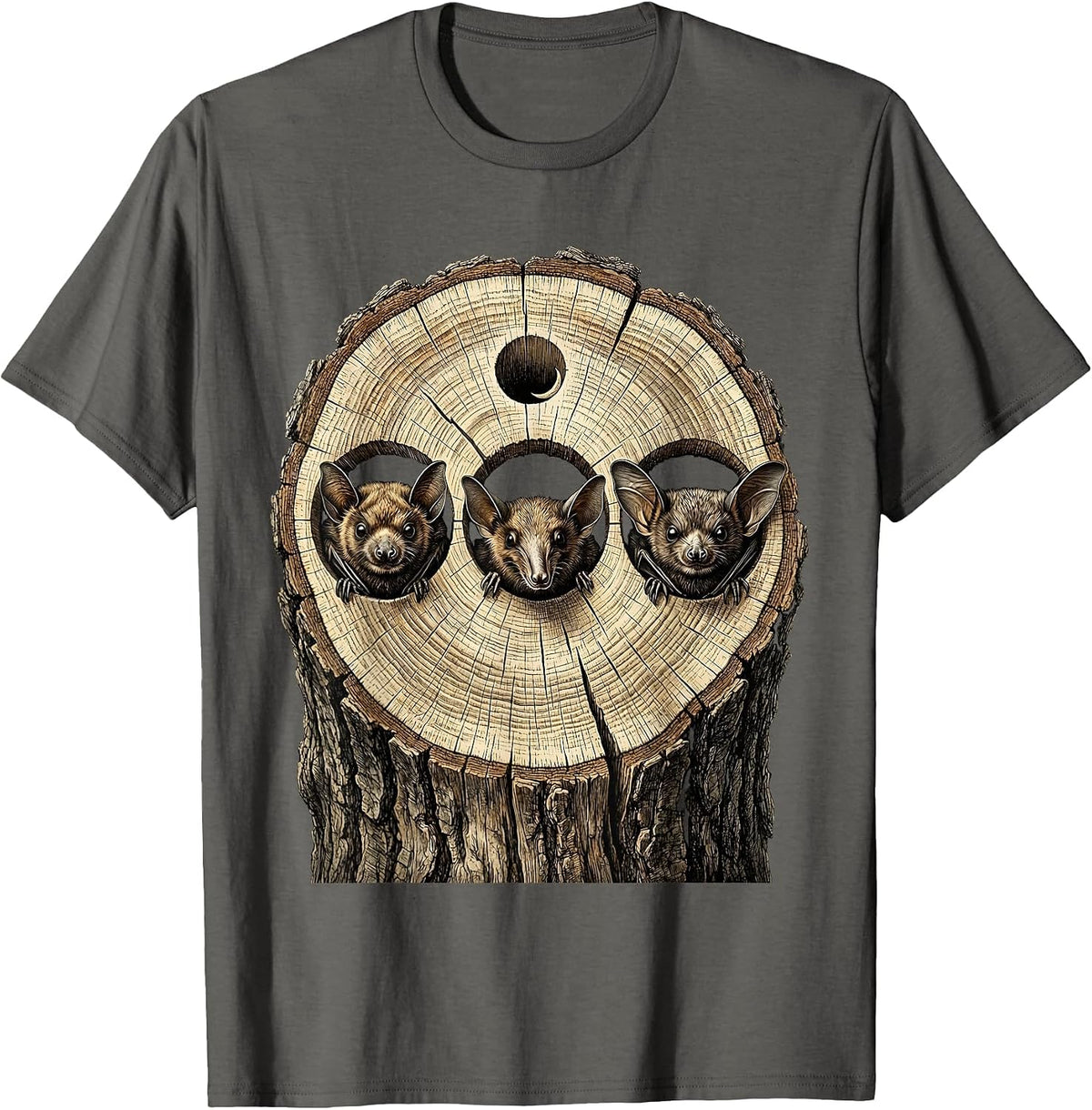Three Bats Vintage Nature Conservation Halloween T-Shirt - Asphalt Grey