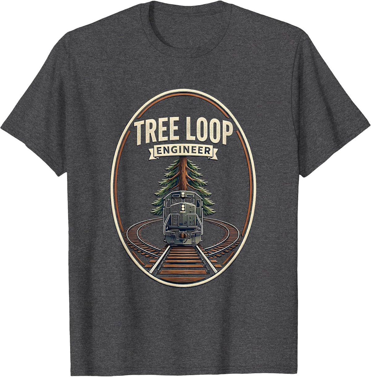 Tree Loop Engineer Vintage Train Hobbyist Christmas Tree T-Shirt - Dark Heather Grey