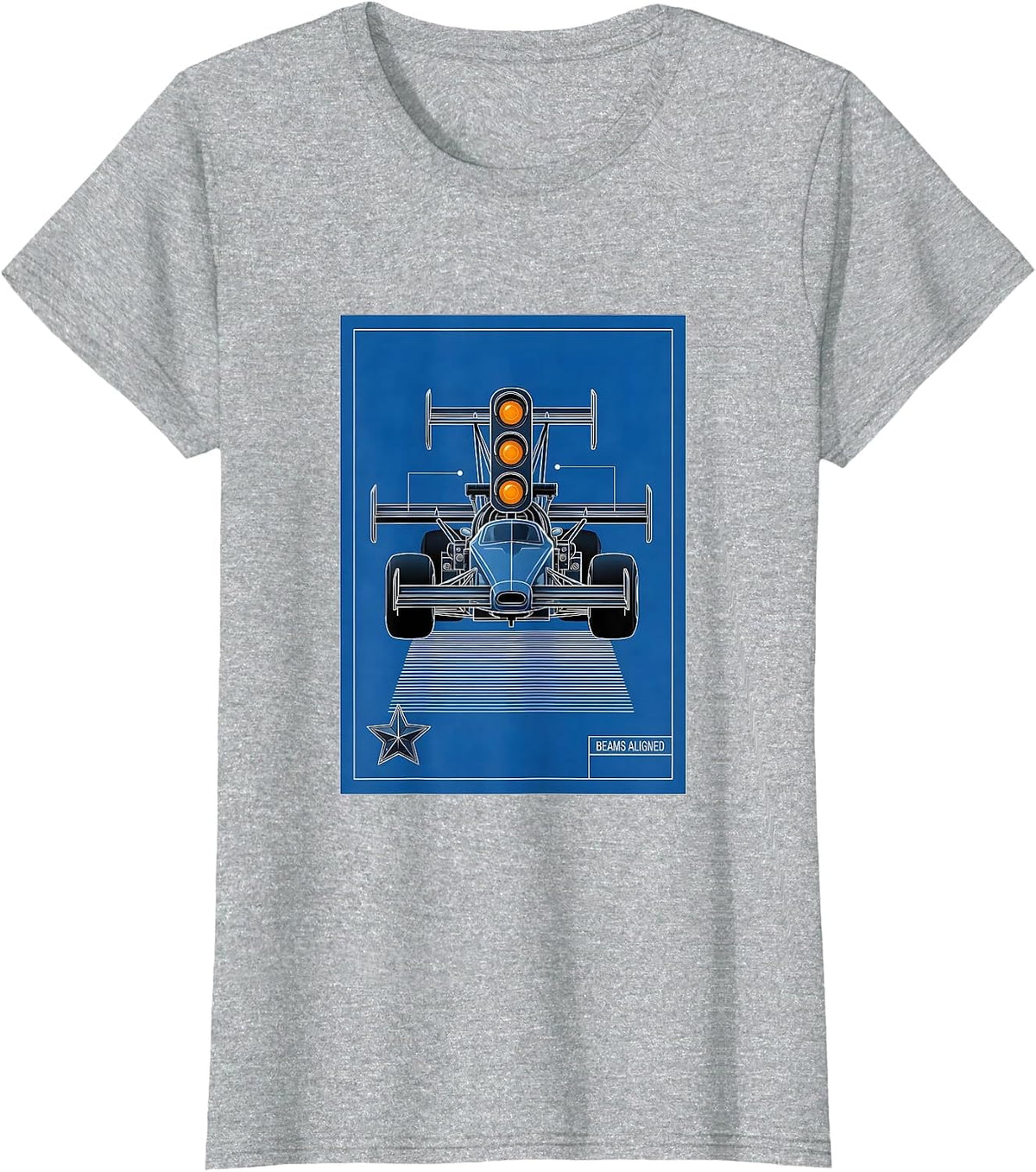 Beams Aligned Technical Blueprint RC Car Drag Racing T-Shirt - Heather Grey