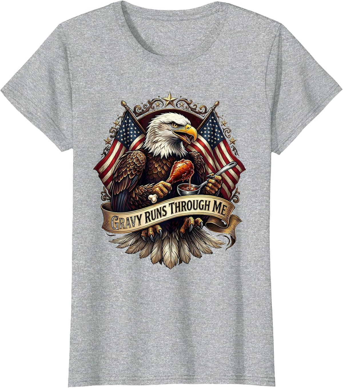 Women's Gravy Runs Through Me Thanksgiving Design T-Shirt - Heather Grey