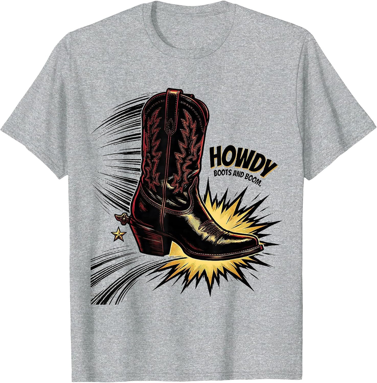 Men's Howdy Boots and Boom Comic Book Cowgirl Western Pride T-Shirt - Heather Grey