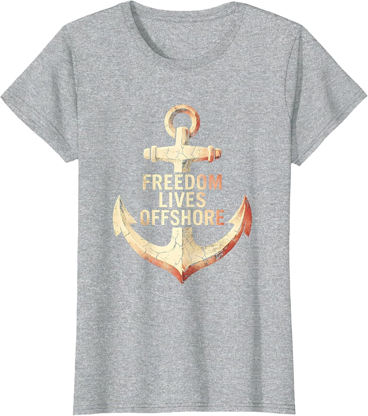 Freedom Lives Offshore Navy Design T-Shirt - Heather Grey
