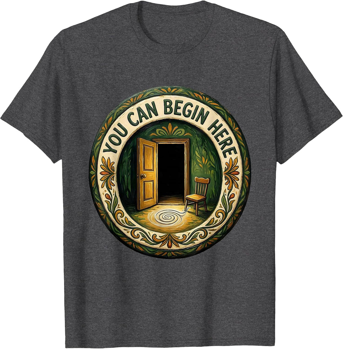You Can Begin Here Folk Art Mental Health Counselor T-Shirt - Dark Heather Grey