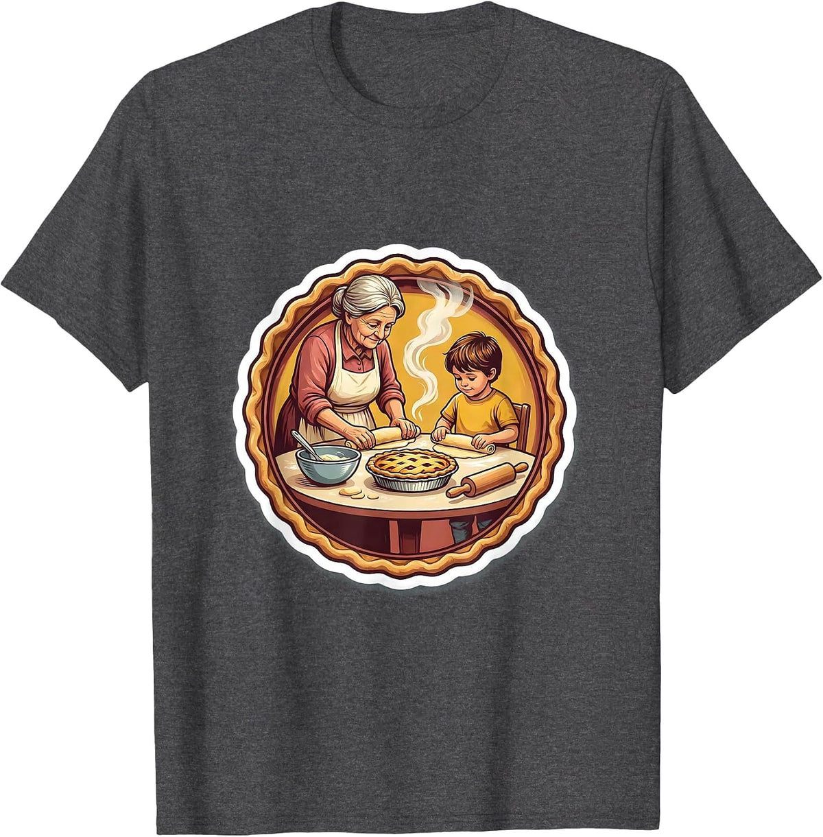 Men's Mimi and Grandchild Baking Together Design T-Shirt - Dark Heather Grey